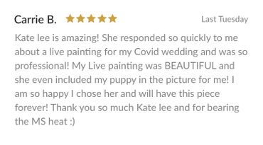 a positive review for a live wedding artist
