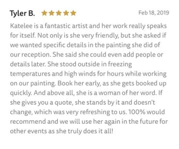 a positive review for a live wedding artist