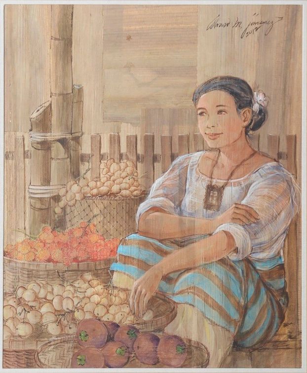 Alvaro M. Jimenez
"Fruit Vendor"
Acrylic on Banana Stalk
22in x 18in or 56cm x 45.70cm
2012