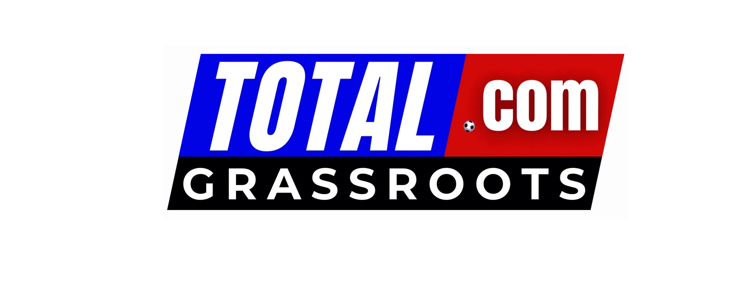 Logo of Total Grassroots website with bold colors and a soccer ball dotting the 'i'.