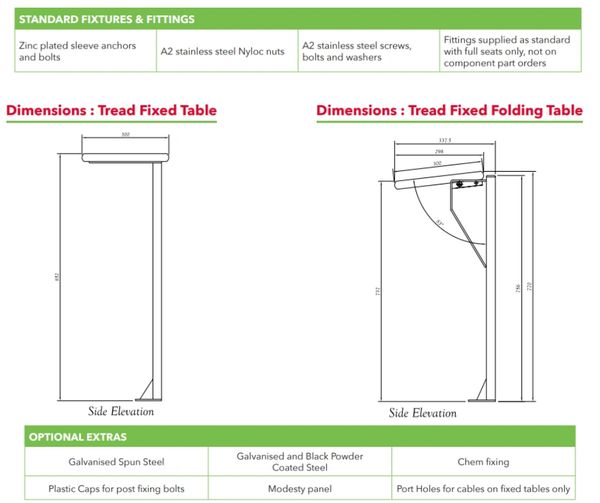 Dimensions : Tread Fixed Table
300 x 852