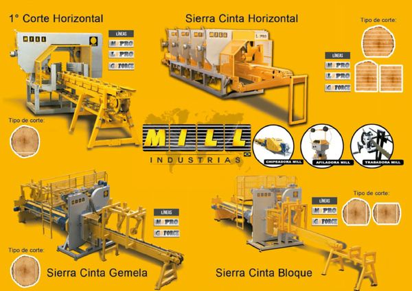 Equipamientos Aserraderos. Linea de aserraje completo, especializado en pino y eucaliptus.