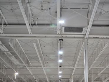 Finished commercial lighting installation in a Coquitlam warehouse.