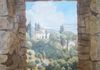 Tuscan landscape through a stone window