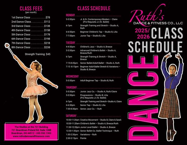 Class Schedule and Fees in brochure form
