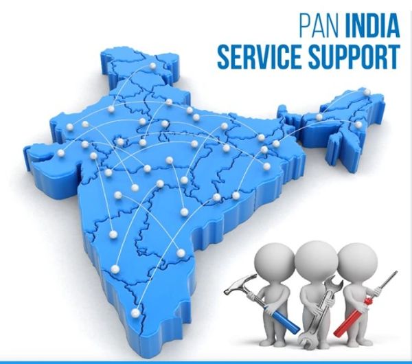 3D map of India showing pan-India service support with network points and service figures.