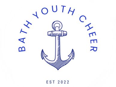 Logo of Bath Youth Cheer with a blue anchor and text.