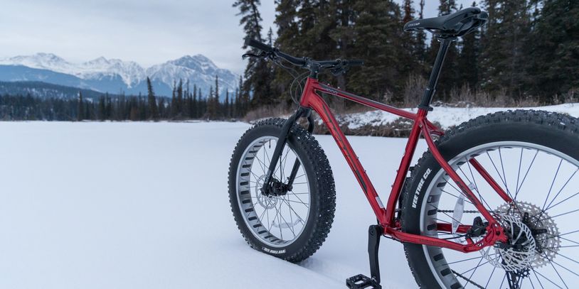 pyramid mountain in winter with bike rental jasper