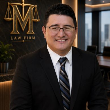 Man smiling in a law firm office.