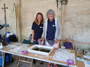 Holly Taylor (left) Lorien Cadier (right) at Wessex River Trust education event, Salisbury Cathedral