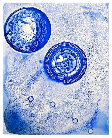 Ellen Hackl Fagan Seeking the Sound of Cobalt Blue_DaisyWheels © 2020 ink, acrylic, pigment on clayb