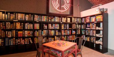 Playing board games at a board game cafe