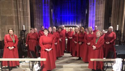 Rotherham Minster adult choir members at pre-service rehearsal