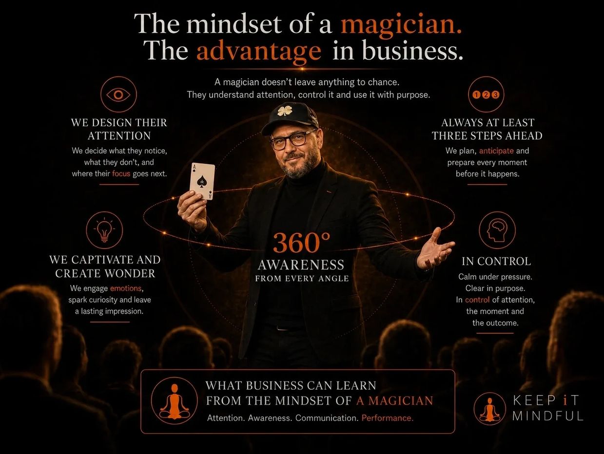 The mindset of a magician applied to attention coaching, mindfulness and performance through KeepitMindful.