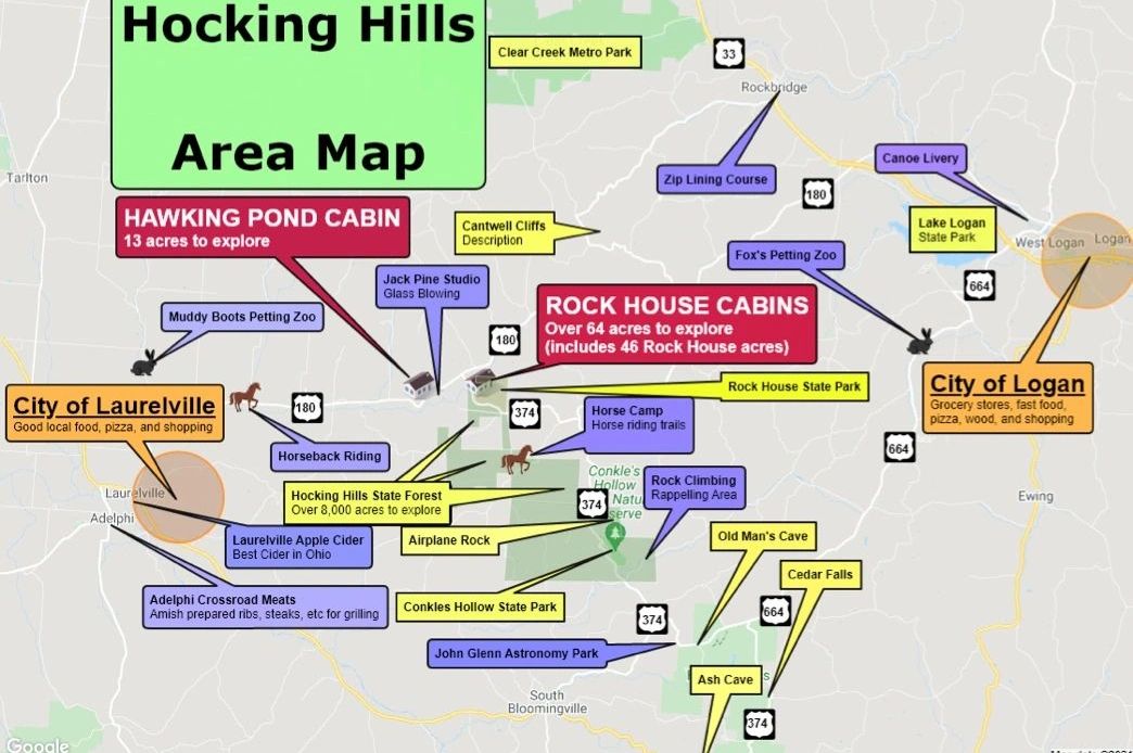 Hocking Hills Area Map in Hocking Hills, Oh