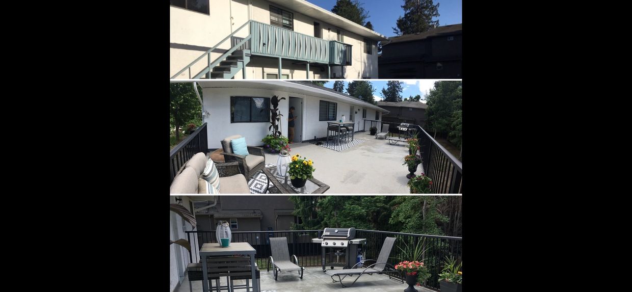 This one was a complete redo , removal to a beautiful new deck railings vinyl decking.