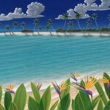 Birds In The Moonlight - Dan Mackin's Tropical Paintings of Paradise - Lithograph 13"x40"