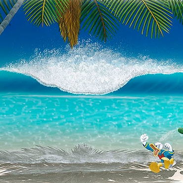 Coconut Beach - Surfboard - Dan Mackin's Tropical Paintings of Paradise - a Disney Art Collaboration