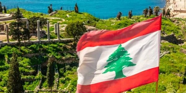 Lebanese Flag on Lebanon sea border