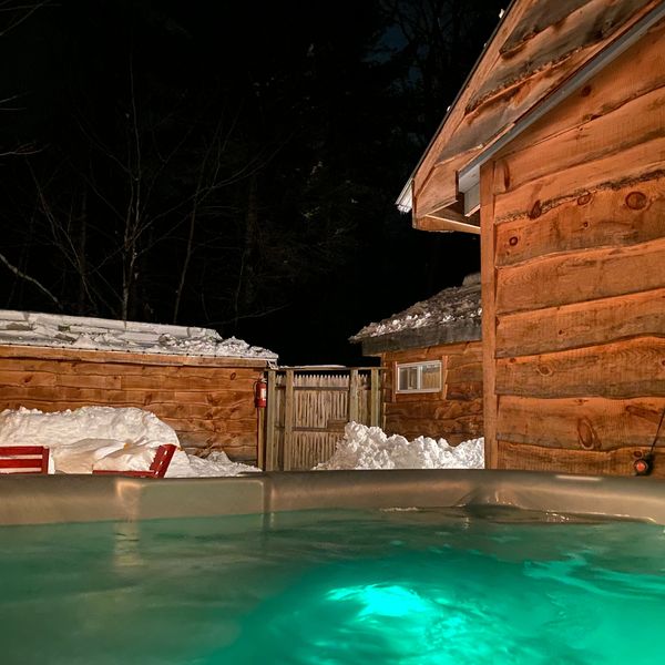 Winter scene view in private courtyard from the Hot Tub