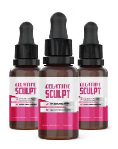 Three bottles of Gelatine Sculpt supplement with droppers.