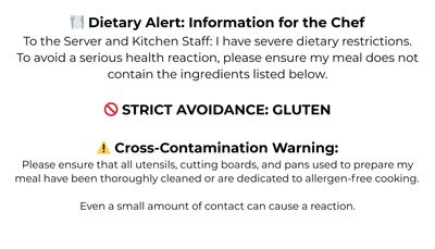 Chef Card For Celiac/Gluten