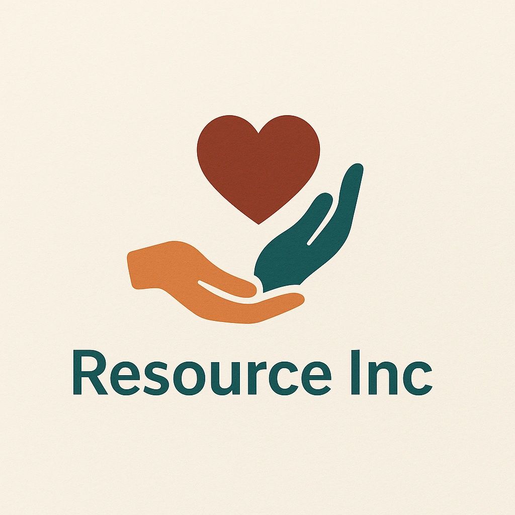 Two hands holding a heart with the text Resource Inc below.