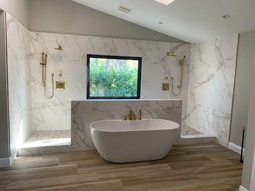 modern bathroom remodel quartz
