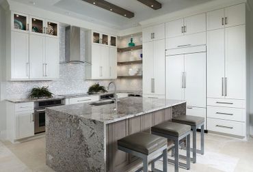 Quartz waterfall kitchen countertop