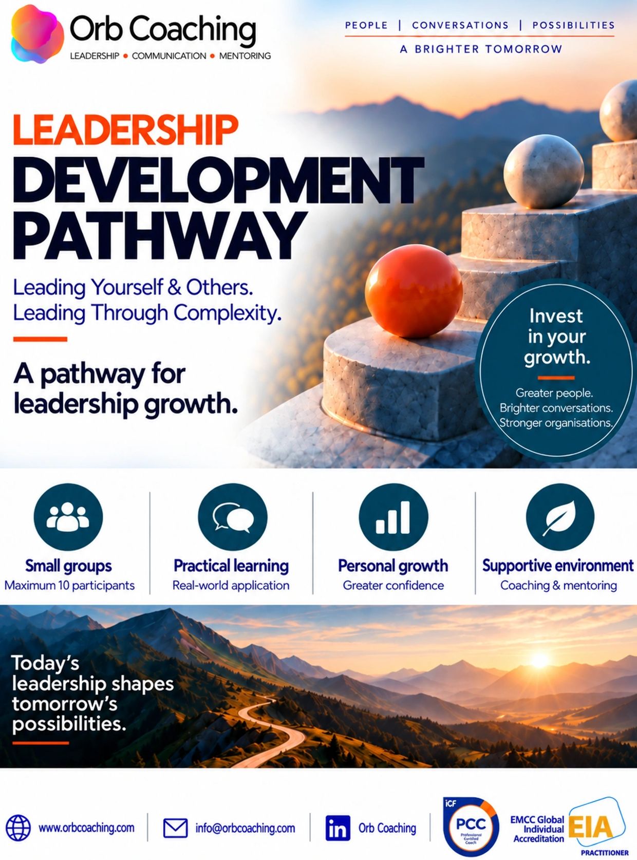 ORB Leadership Development Pathway brochure introducing an experiential leadership development journ