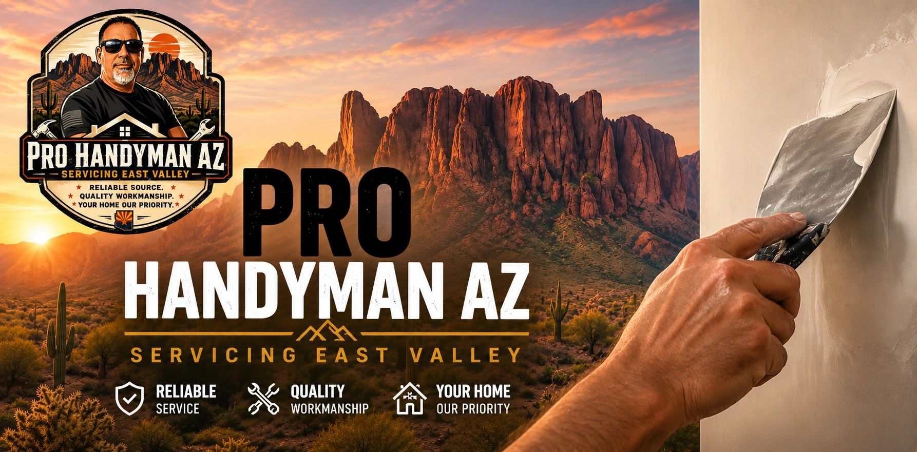 Pro Handyman AZ provides reliable handyman services across the East Valley, including drywall repair, TV mounting, lighting, plumbing, grab bars & more