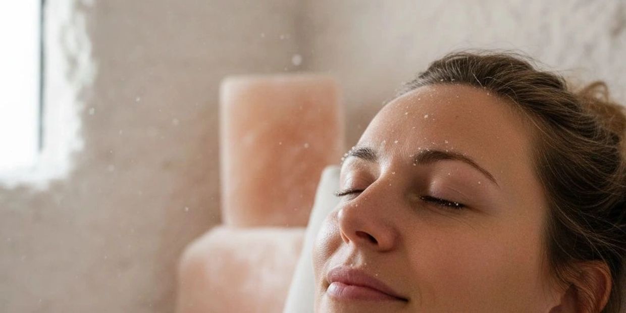 A woman with closed eyes enjoying a mist or spray on her face.