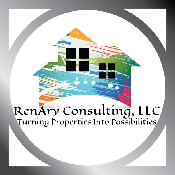 Colorful house logo for RenAry Consulting, LLC with tagline about properties.