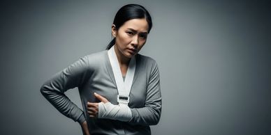 Woman holding her lower back in pain, suffering from a herniated disc