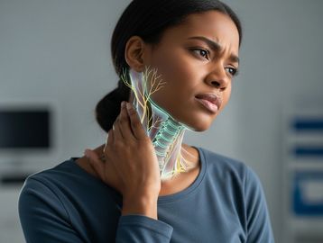 Woman holding her neck in pain, suffering from a whiplash injury