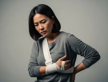 Woman with her arm in a sling after a slip and fall accident