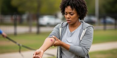 Patient with a laceration on her arm, representing a dog bite injury