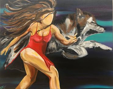 "RUNNING WITH MY WOLF " ©2018 ERICA PURNELL- ACRYLIC ON CANVAS
