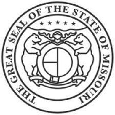 The official seal of the state of Missouri showing 2 bears holding a large round ring with antlers