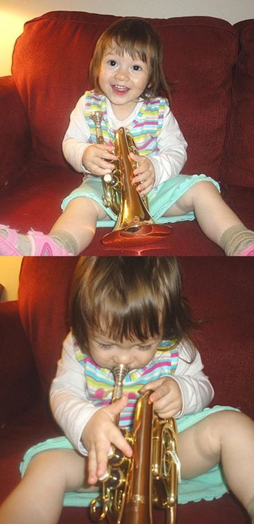 Never to young to play CarolBrass pocket trumpet