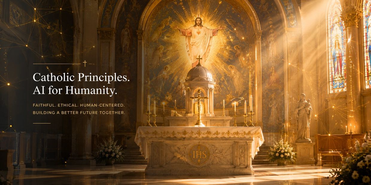 Sunlight illuminates a Catholic altar with a radiant Jesus mural and candles.