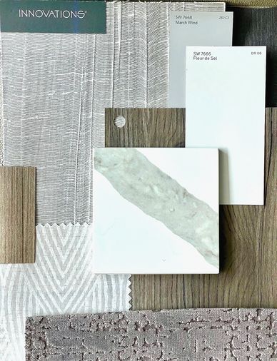 Example Palate from a previous project: 
Wallpaper, Paint, Wood Finishes, Quartz Counter and Textile