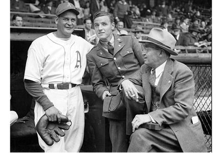 Phila A's baseball legend Indian Bob Johnson, Lt. Bill Murray & photographer Bruce Murray Shibe Park