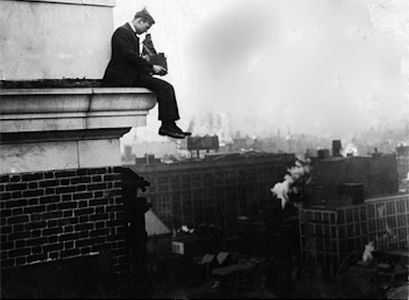daredevil photographer Bruce Murray atop Curtis Publishing building in Washington Square Phila 1918