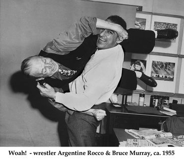 Famous champion wrestler Argentine Rocco & photographer Bruce Murray in Philadelphia Newsroom c 1955