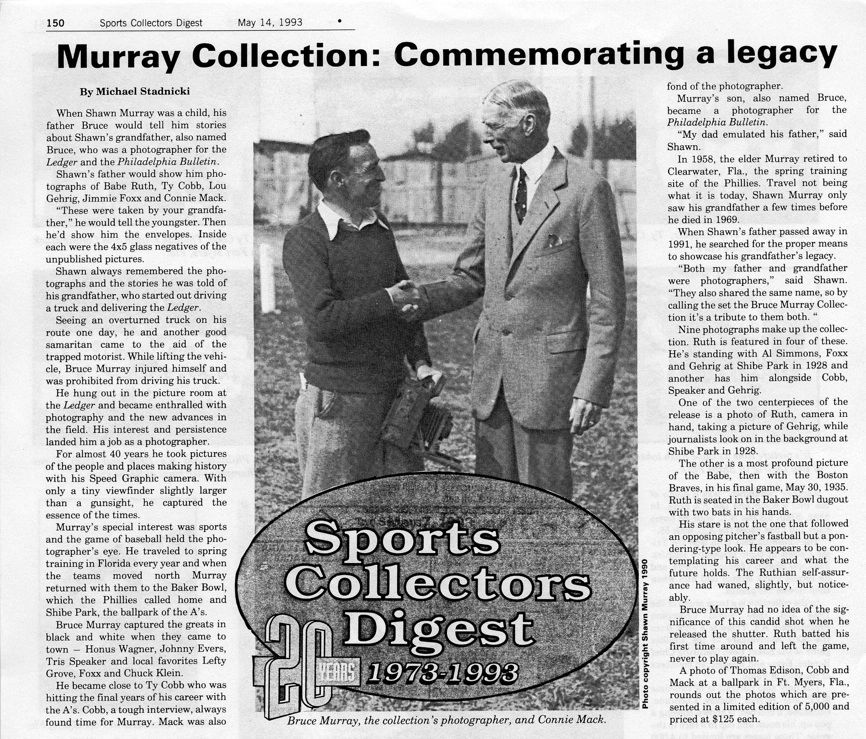  Sports Collectors Digest article about Shawn & the Bruce Murray Collection baseball photography