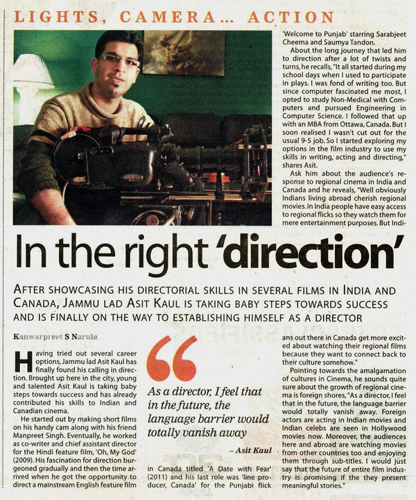Asit Kaul's interview with The Times of India (Writer, Author, Canada, India)
