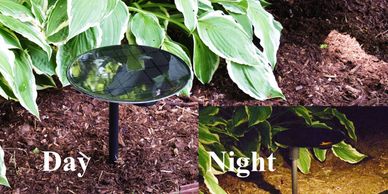 A collage of daylight and night photos of the Luna Edge Lantern.