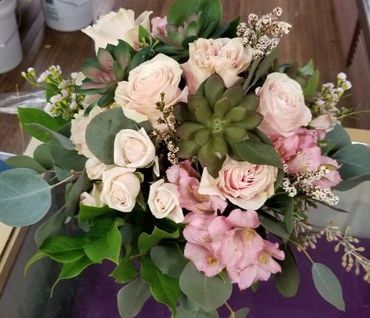 Succulent Wedding Bouquet with blush pink roses