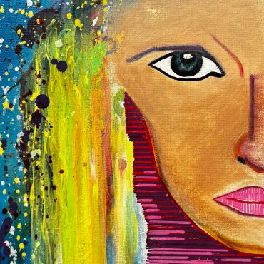 Abstract portrait with vibrant colors and expressive brushstrokes.